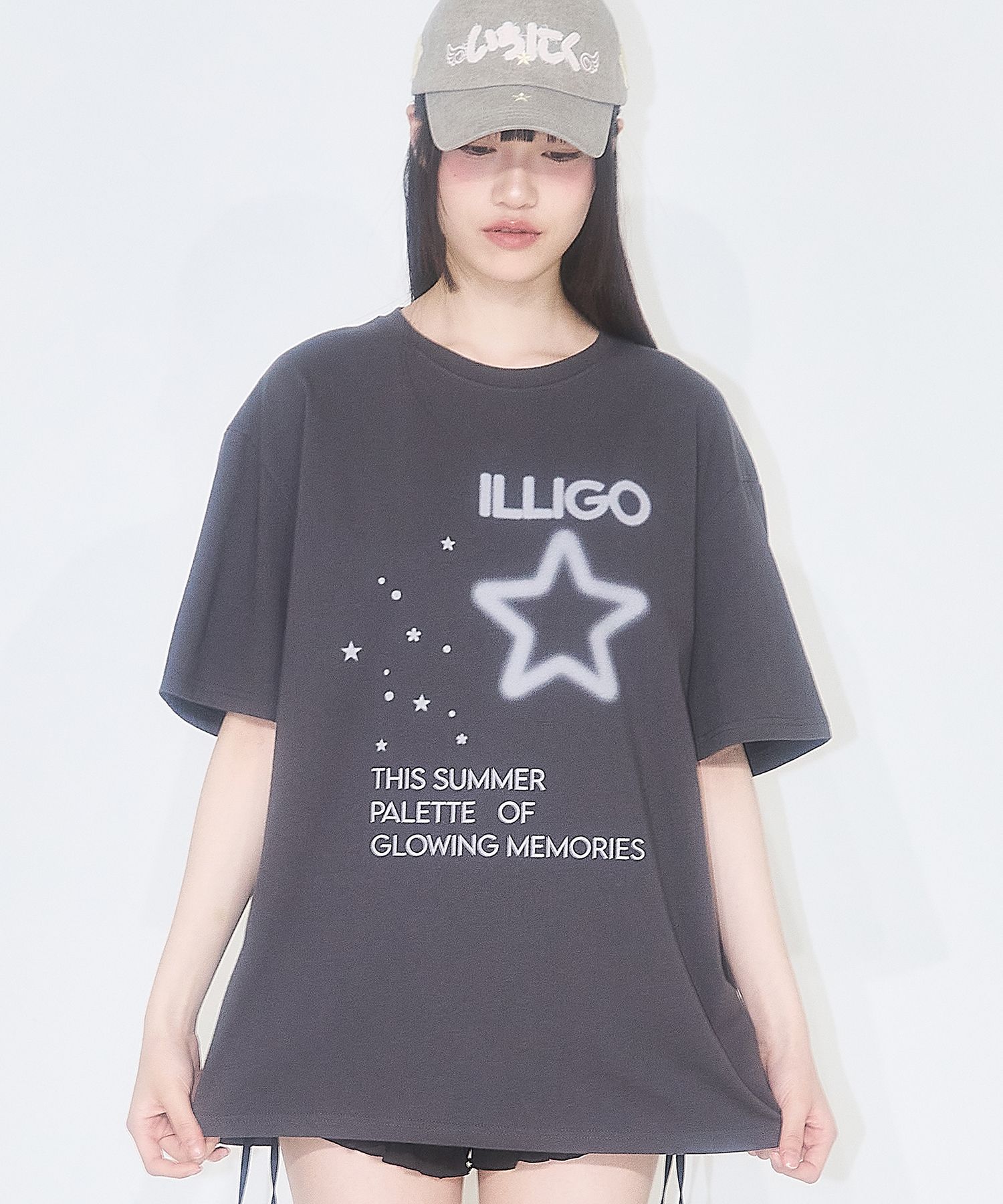 MUSINSA | ILLIGO Star Spray Overfit T-Shirt Charcoal