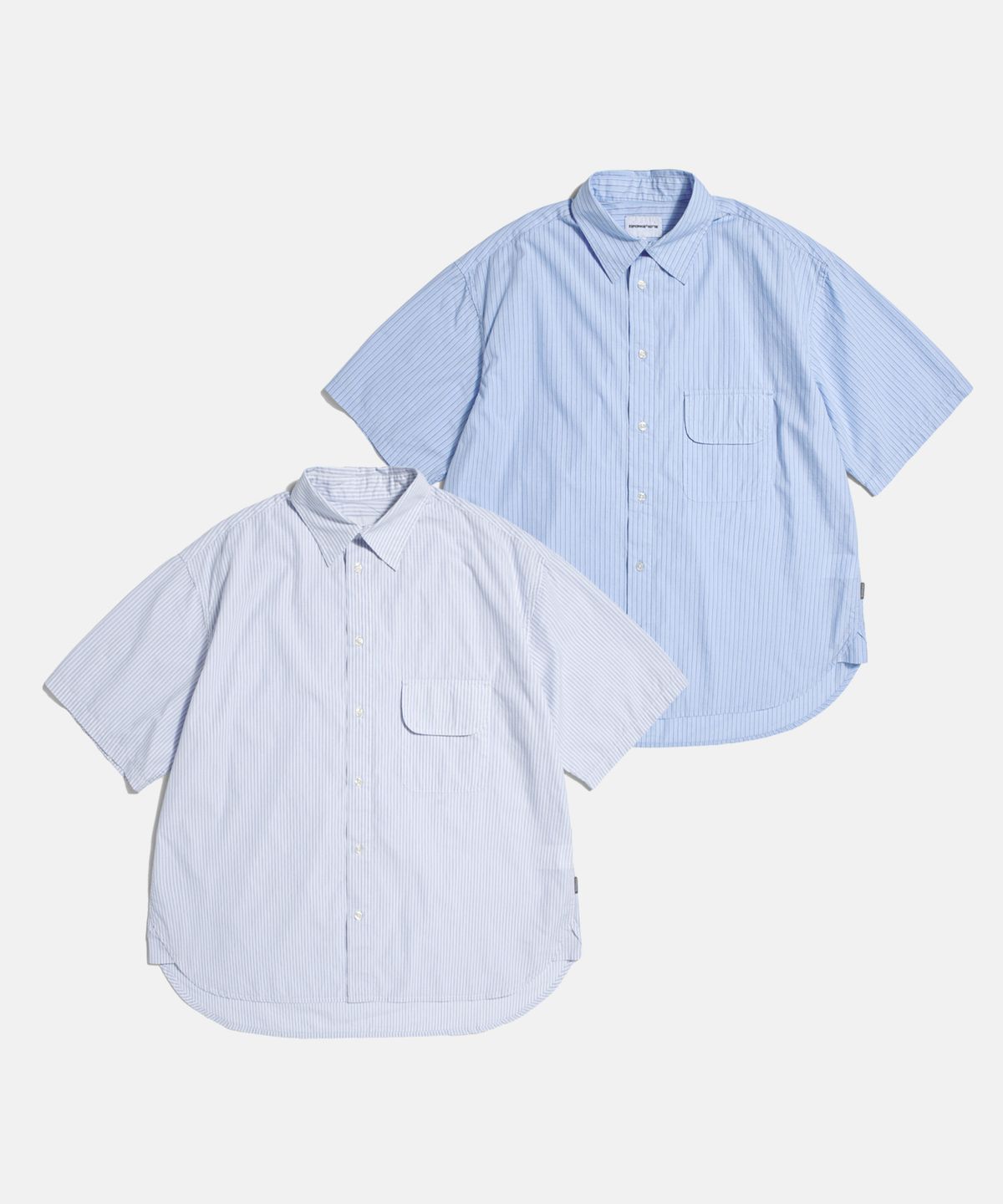 에스피오나지(ESPIONAGE) Vintage Stripe Flap Pocket S/S Shirt Light Blue