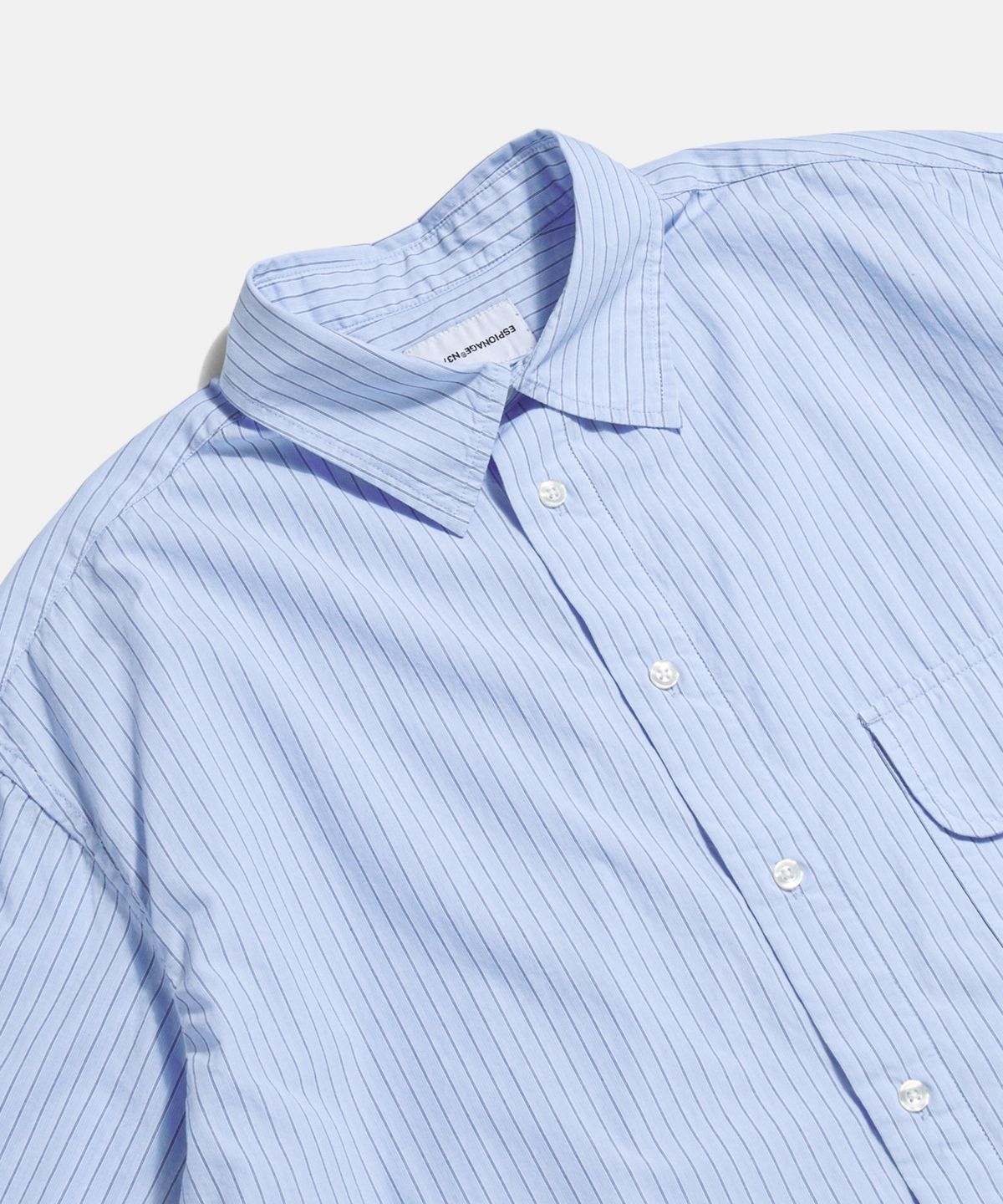 에스피오나지(ESPIONAGE) Vintage Stripe Flap Pocket S/S Shirt Light Blue