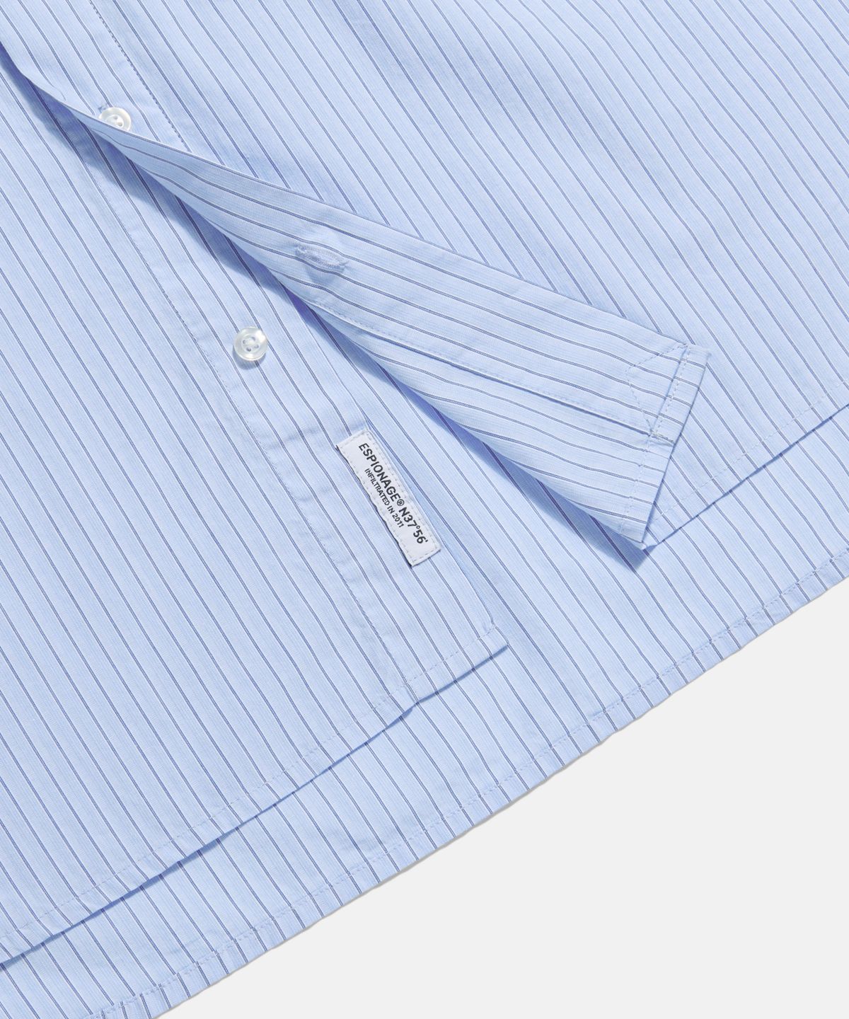 에스피오나지(ESPIONAGE) Vintage Stripe Flap Pocket S/S Shirt Light Blue