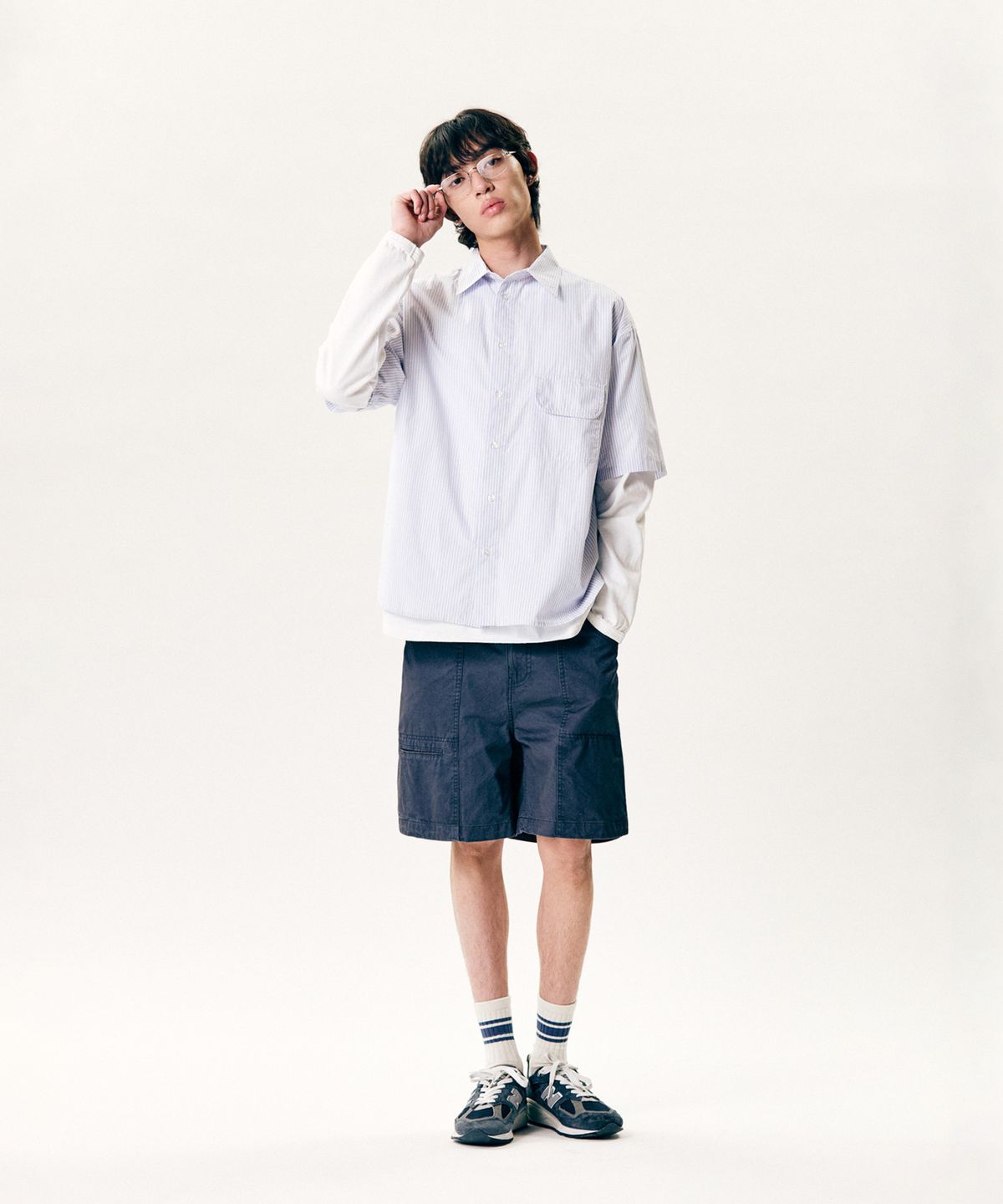 에스피오나지(ESPIONAGE) Vintage Stripe Flap Pocket S/S Shirt White