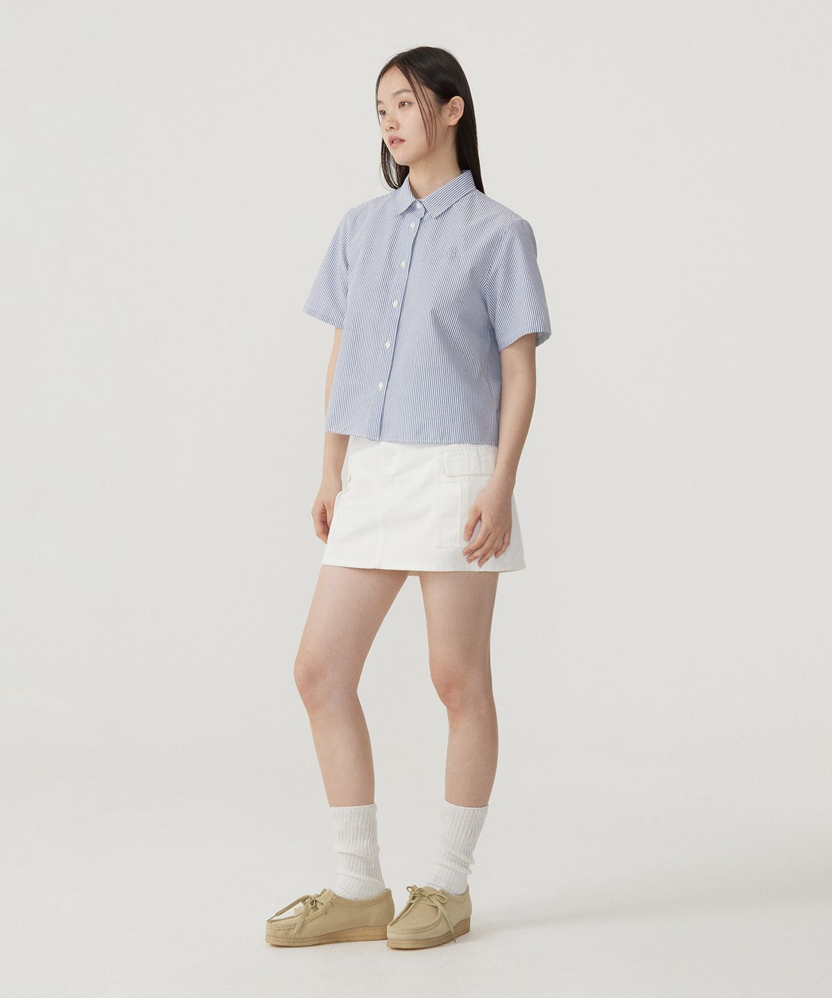 커버낫 우먼(COVERNAT WOMAN) 우먼 시어서커 하프셔츠 Navy