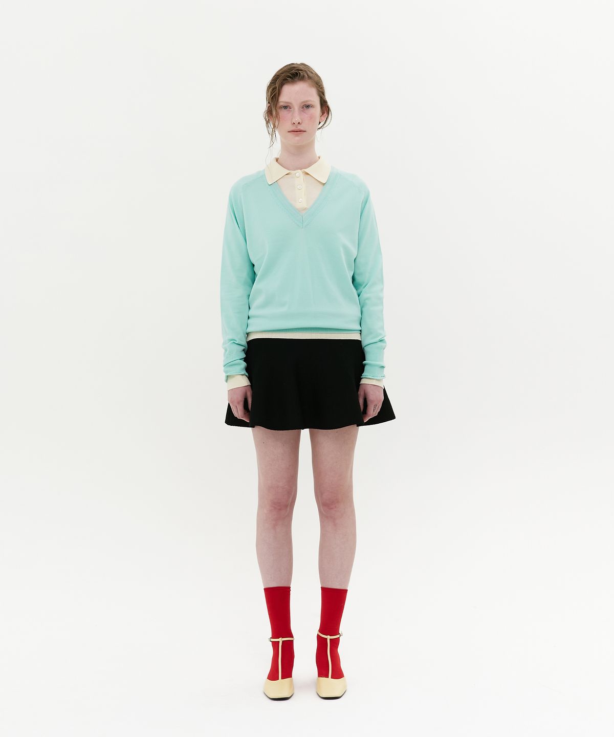 매기(MAGGIE) Shiny V-neck Pullover (Mint)