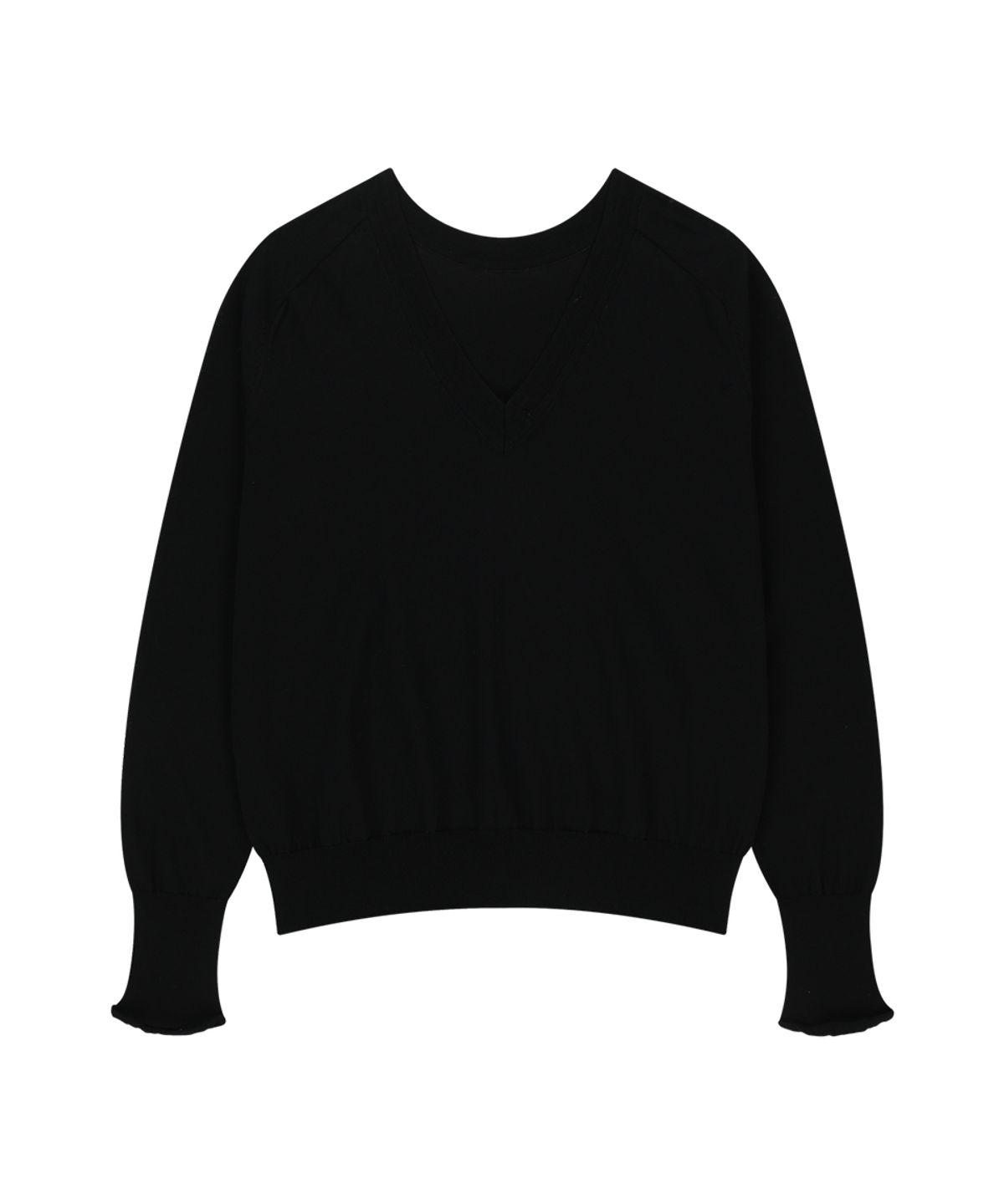 매기(MAGGIE) Shiny V-neck Pullover (Black)