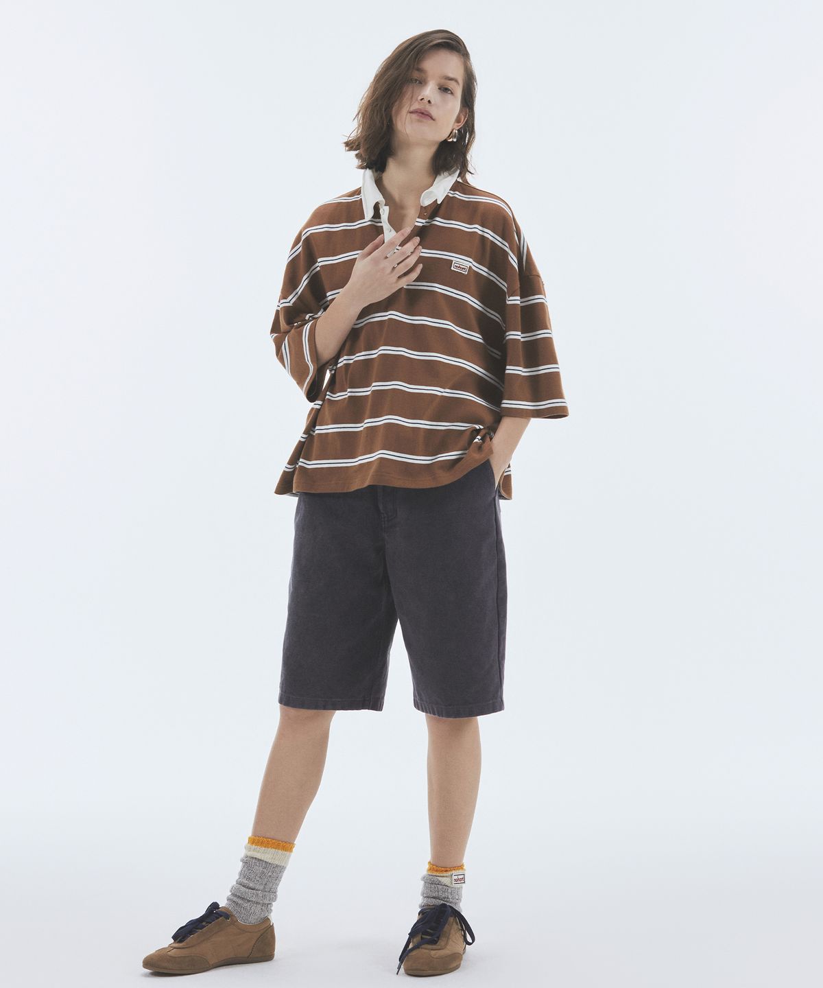 노앙(NOHANT) WIRE STRIPE RUGBY SHORT SLEEVE T-SHIRT BROWN