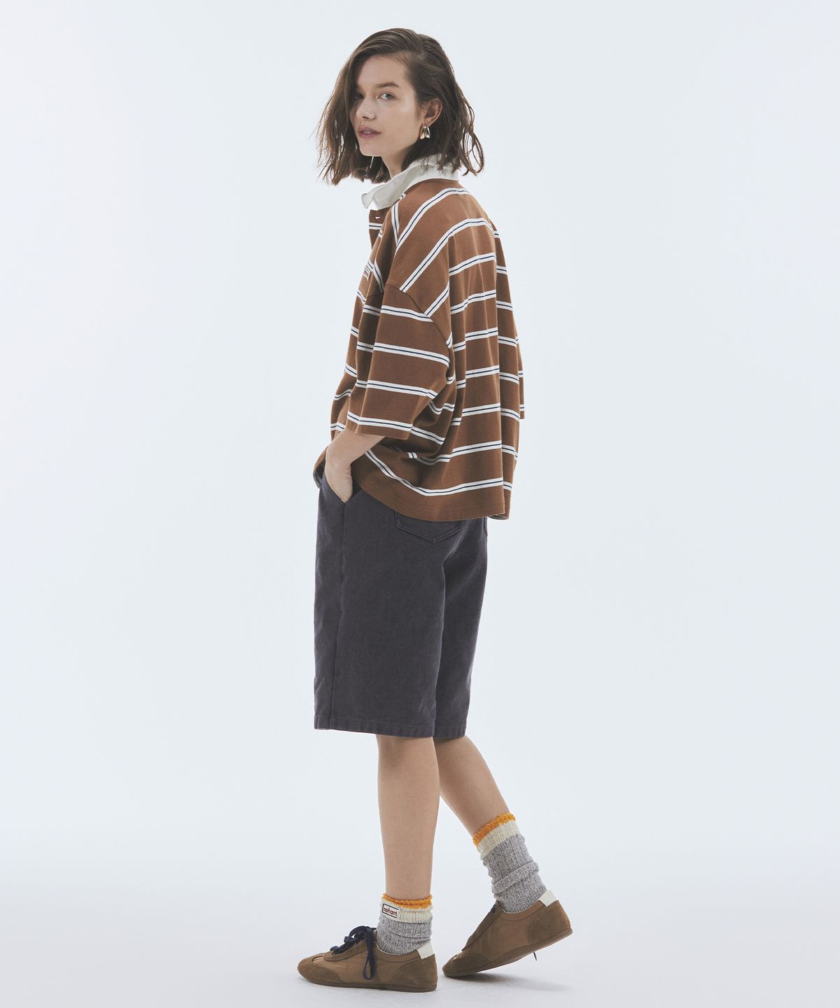 노앙(NOHANT) WIRE STRIPE RUGBY SHORT SLEEVE T-SHIRT BROWN