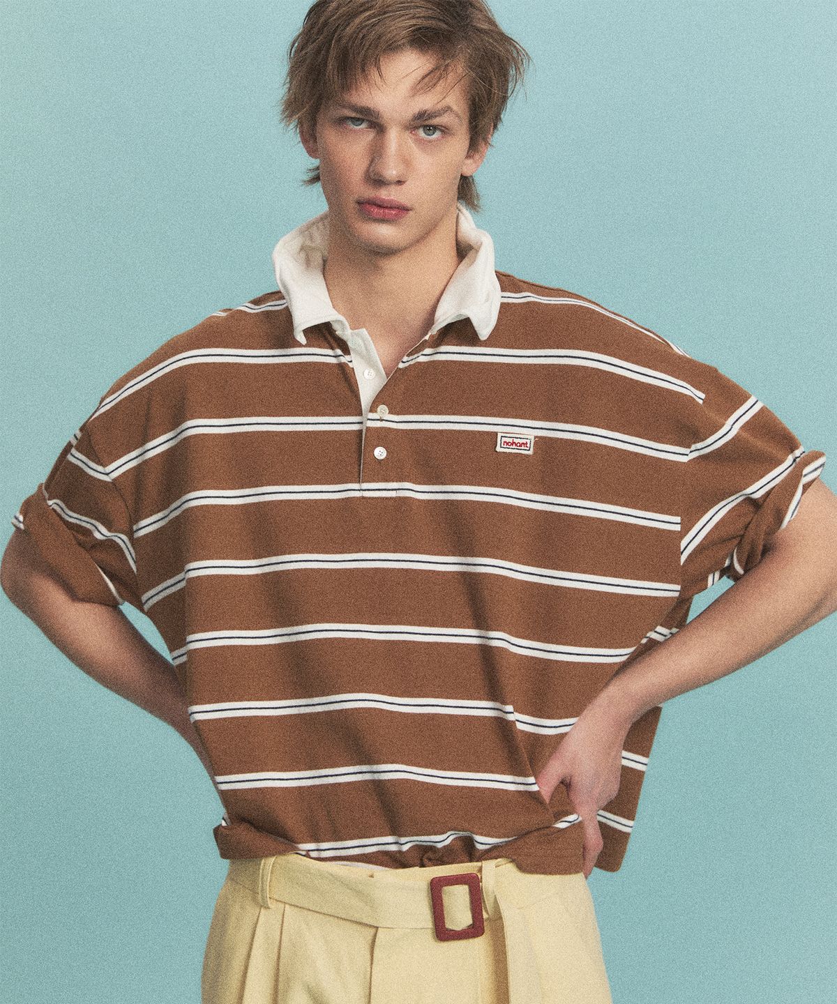 노앙(NOHANT) WIRE STRIPE RUGBY SHORT SLEEVE T-SHIRT BROWN