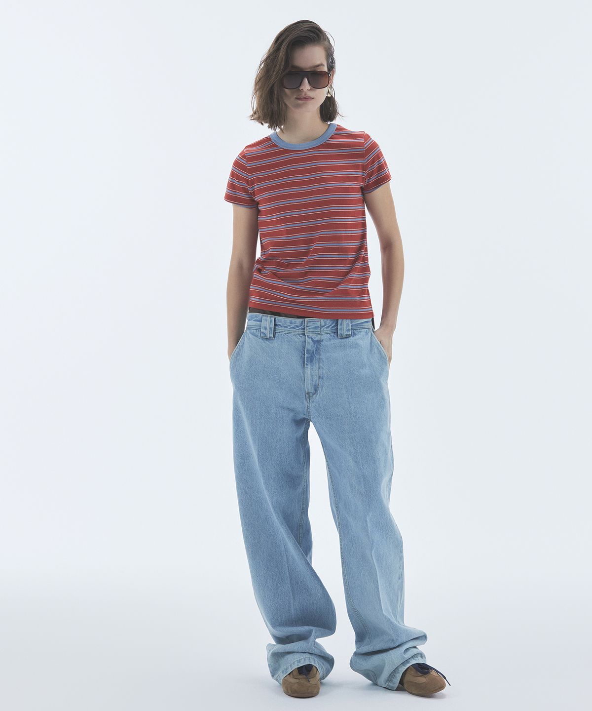 노앙(NOHANT) STRIPE CROP SHORT SLEEVE T-SHIRT RED