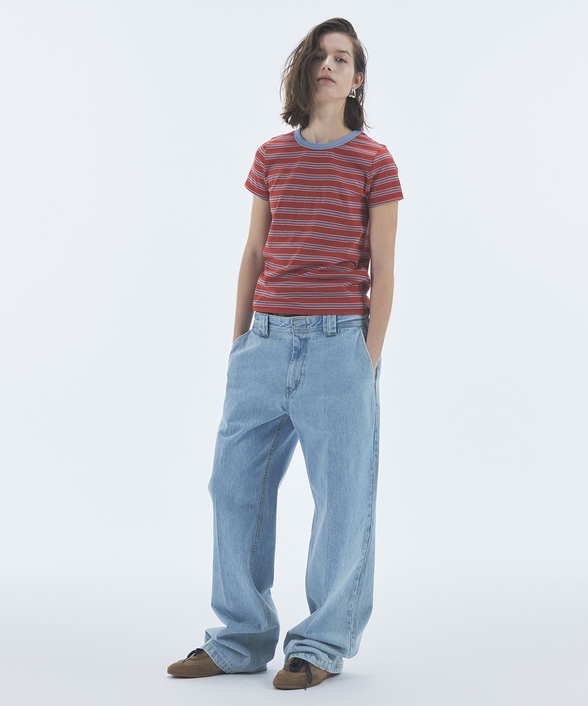 노앙(NOHANT) STRIPE CROP SHORT SLEEVE T-SHIRT RED