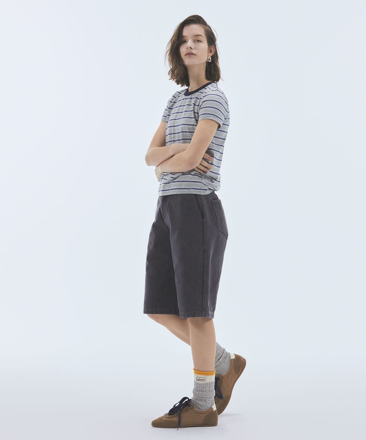 노앙(NOHANT) STRIPE CROP SHORT SLEEVE T-SHIRT GRAY