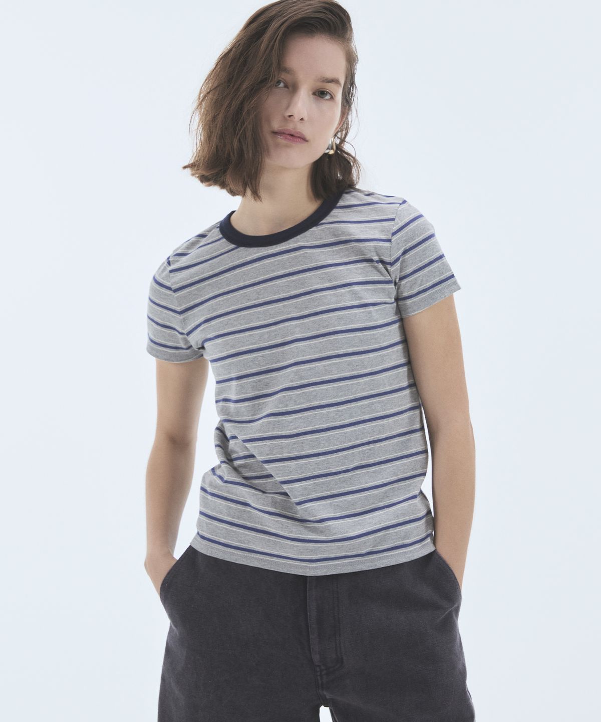노앙(NOHANT) STRIPE CROP SHORT SLEEVE T-SHIRT GRAY