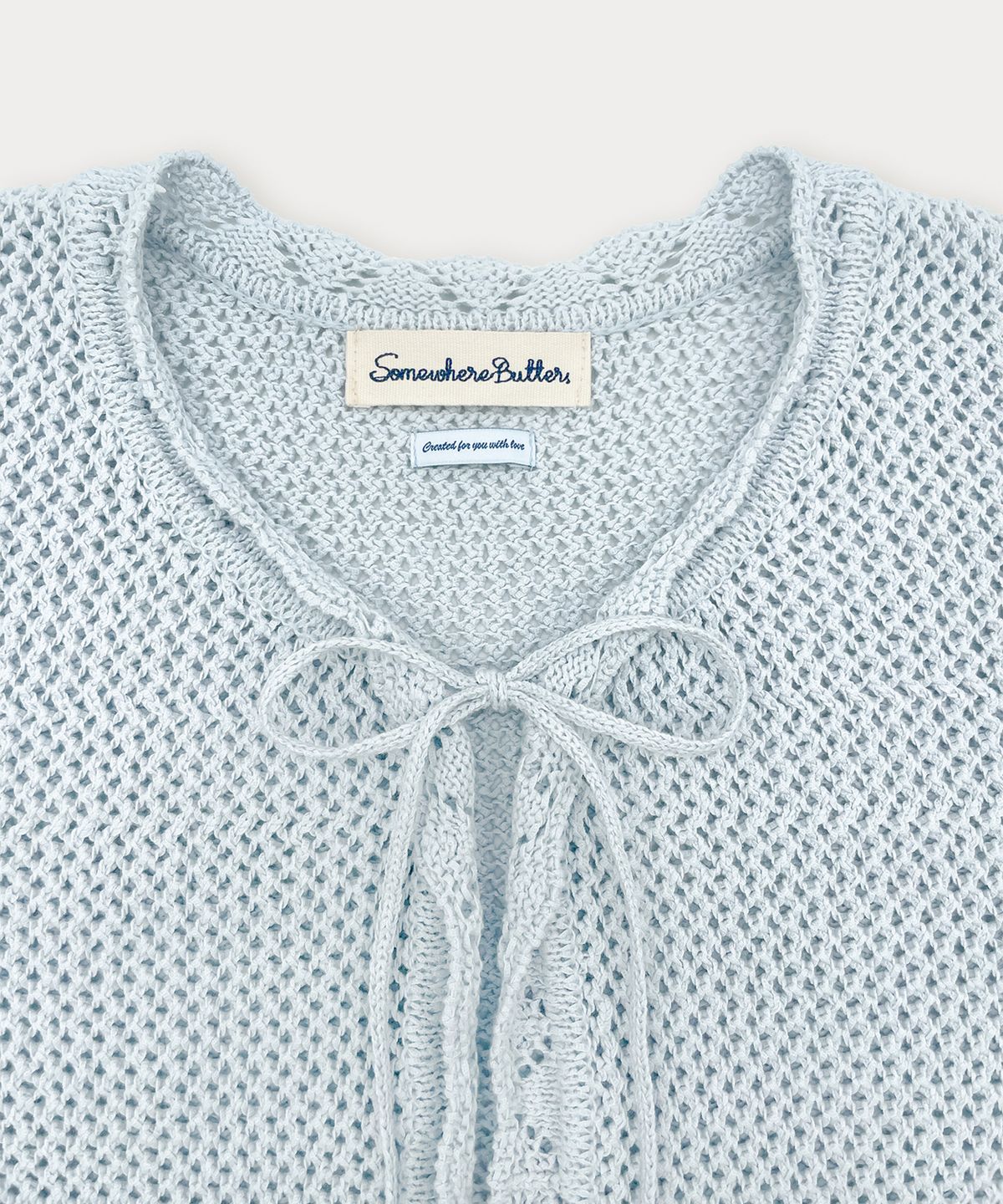 썸웨어버터(SOMEWHEREBUTTER) Beny Ribbon Cardigan - Light Blue