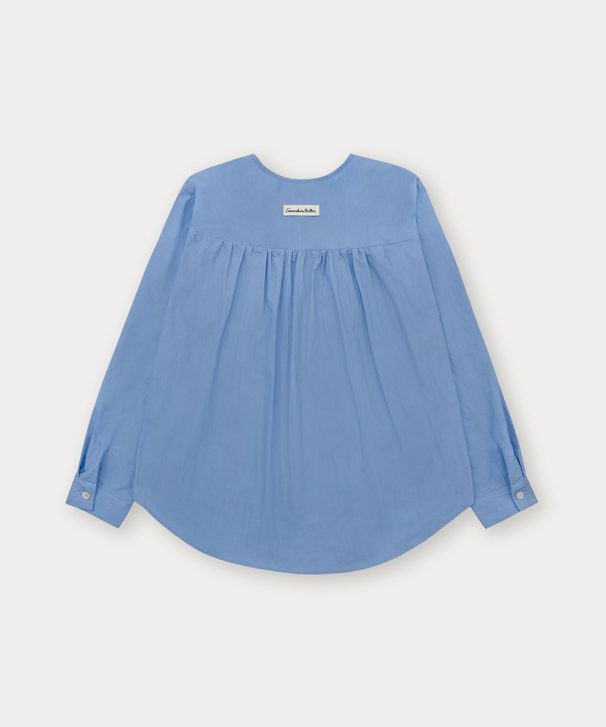 썸웨어버터(SOMEWHEREBUTTER) Shell Button Round Shirt - Blue