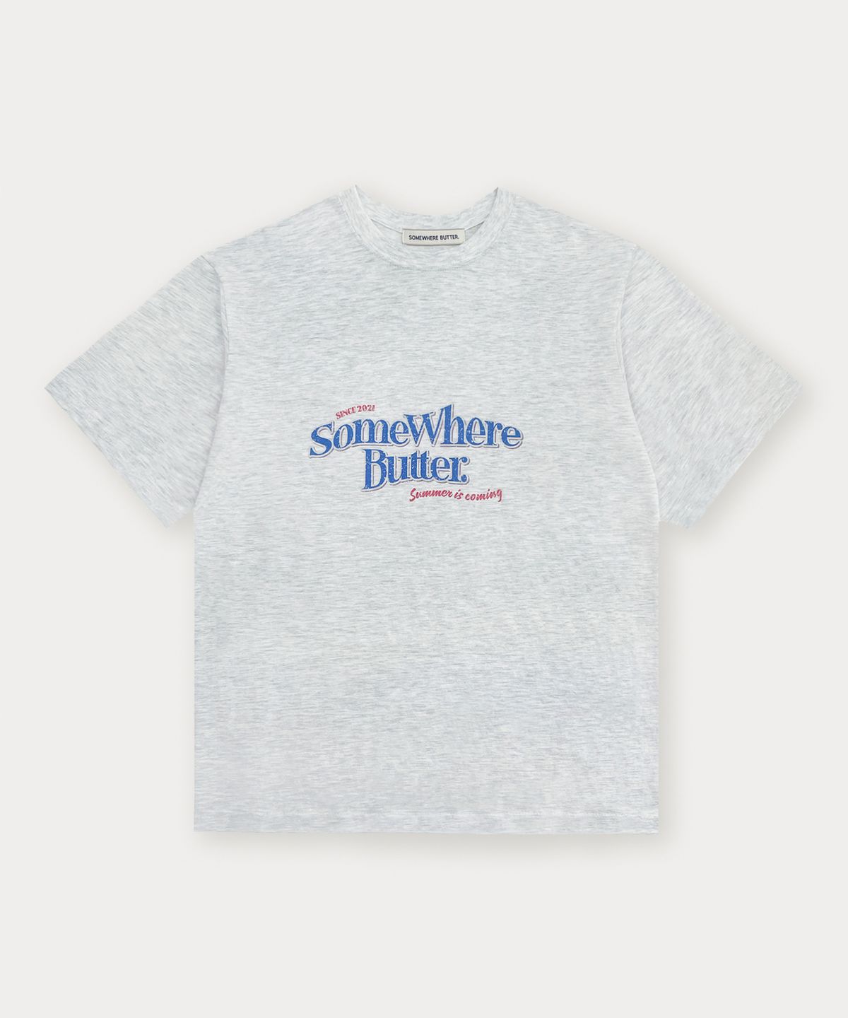 썸웨어버터(SOMEWHEREBUTTER) Shine Wave Logo Over-fit Top - White Melange