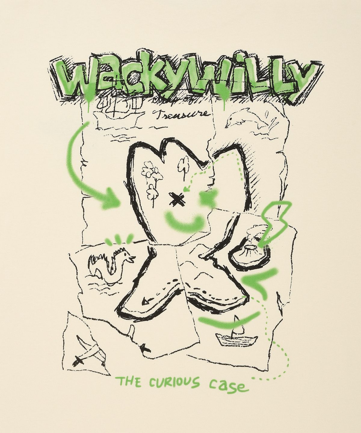 와키윌리(WACKY WILLY) 키키 아일랜드 그래픽 반팔 티셔츠 크림