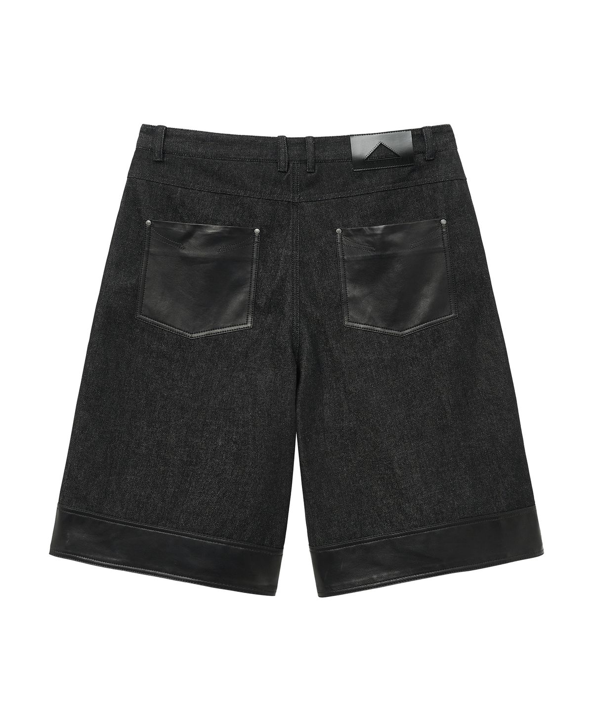 언지미크(UNGIMMICK) LEATHER MIX DENIM BERMUDA SHORTS (BLACK)