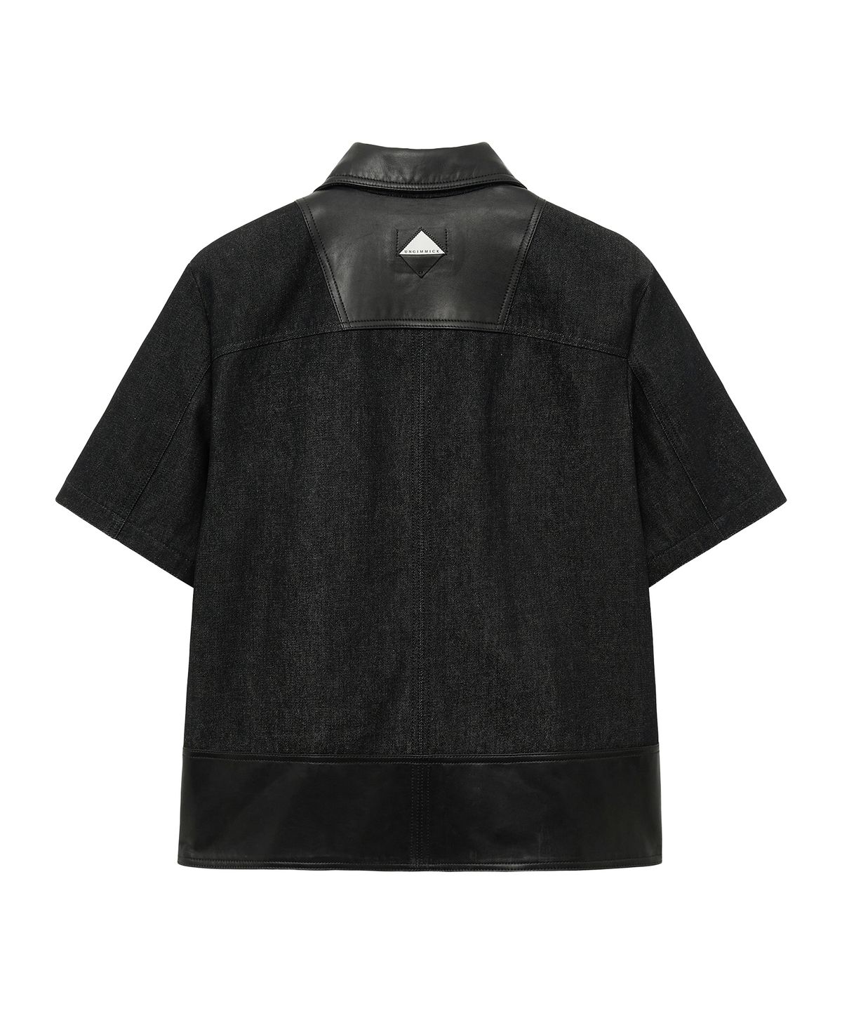 언지미크(UNGIMMICK) LEATHER MIX DENIM SHORT SLEEVE SHIRT (BLACK)