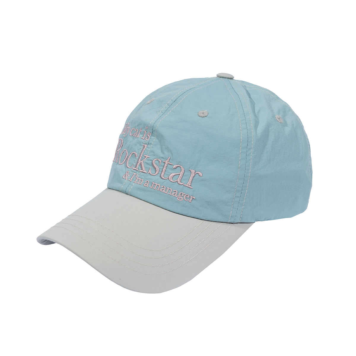MUSINSA | JOEGUSH Rockstar cat Nylon cap (Sky Blue/Light Grey)