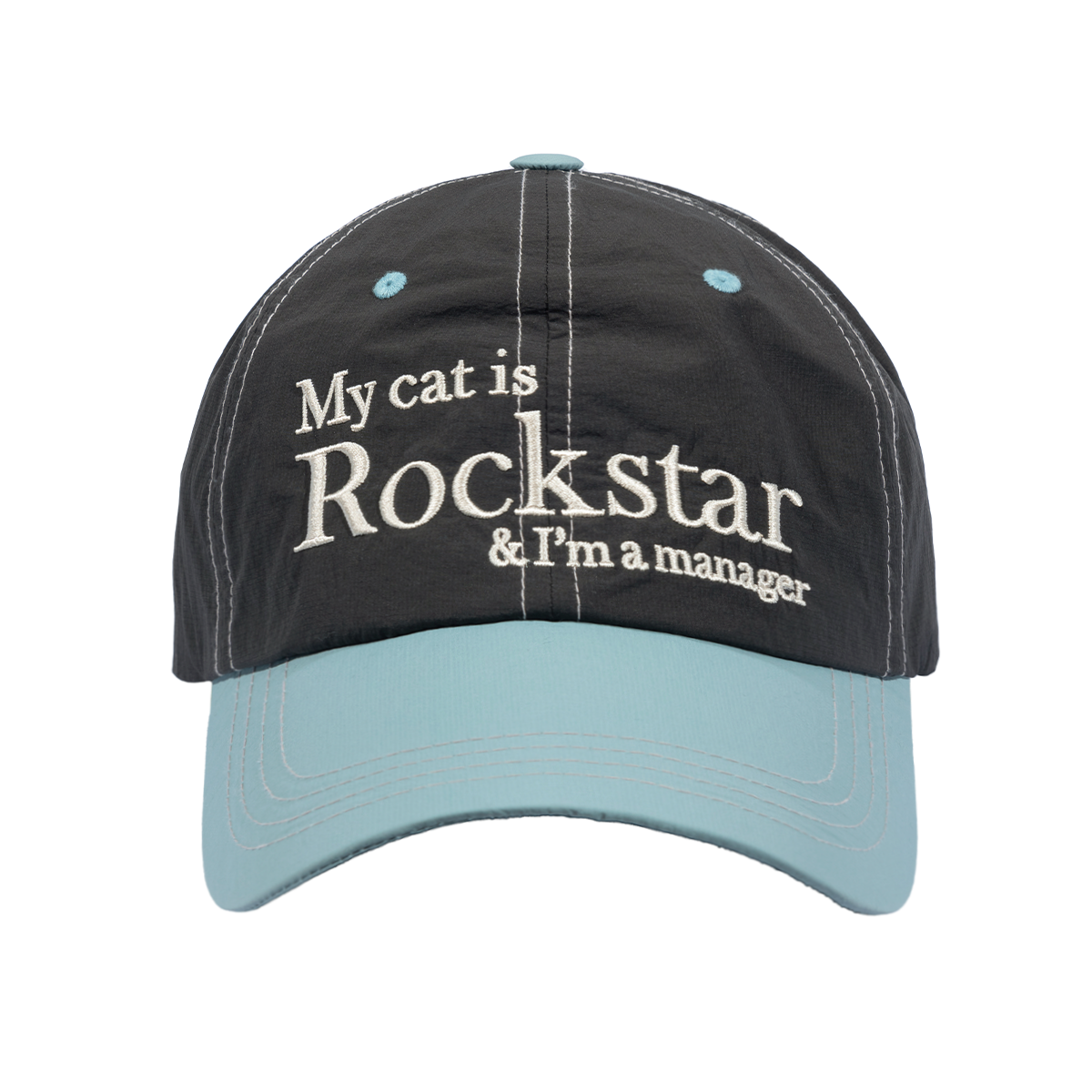 조거쉬(JOEGUSH) Rockstar cat Nylon cap (Charcoal/Sky Blue)