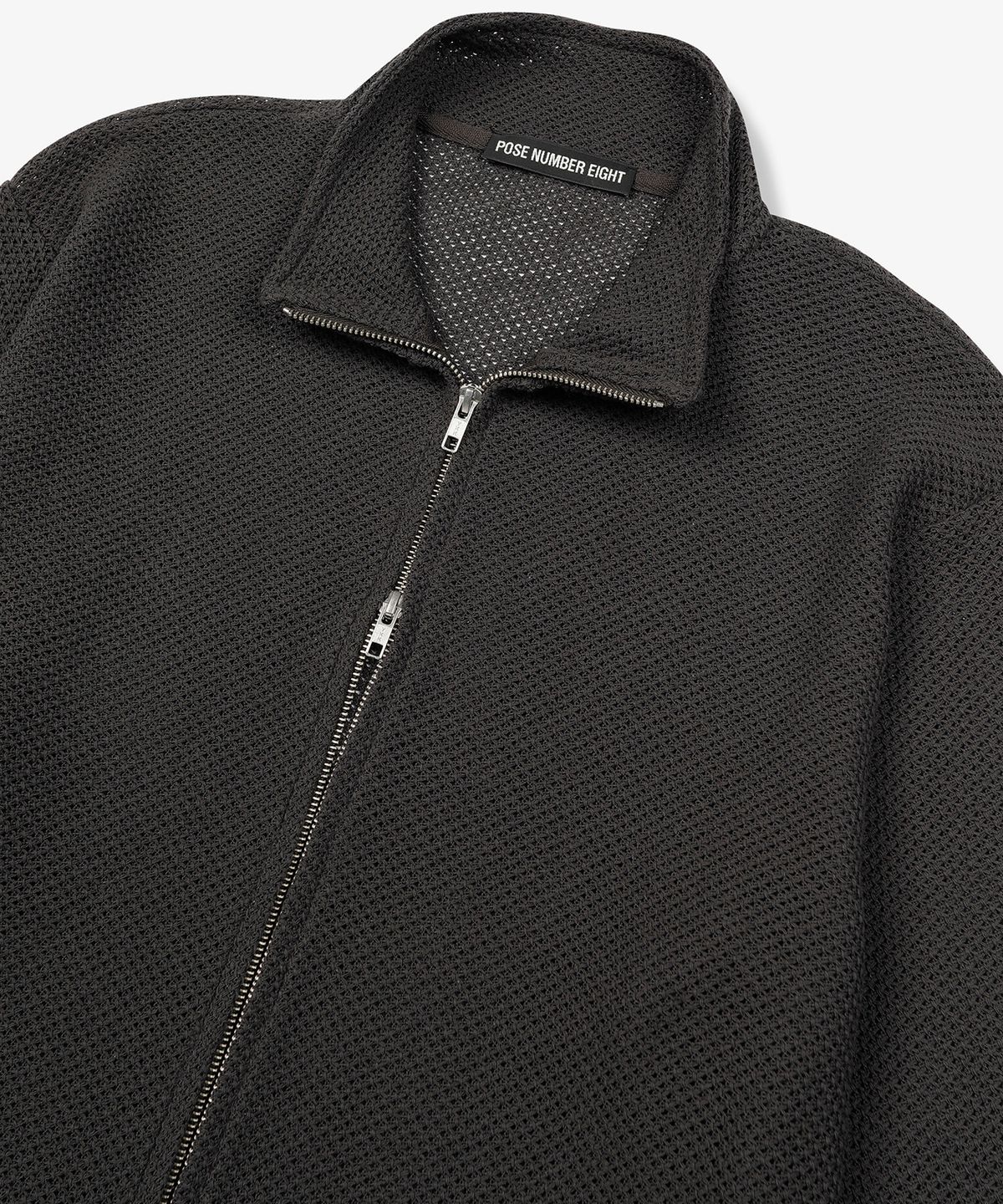 포즈넘버에잇(POSE NUMBER EIGHT) MESH KNIT ZIP-UP (DARK GREY)