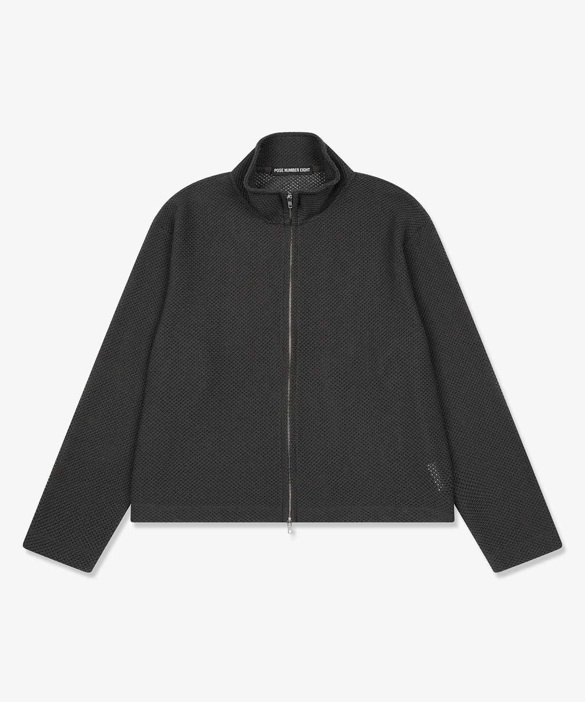 포즈넘버에잇(POSE NUMBER EIGHT) MESH KNIT ZIP-UP (DARK GREY)