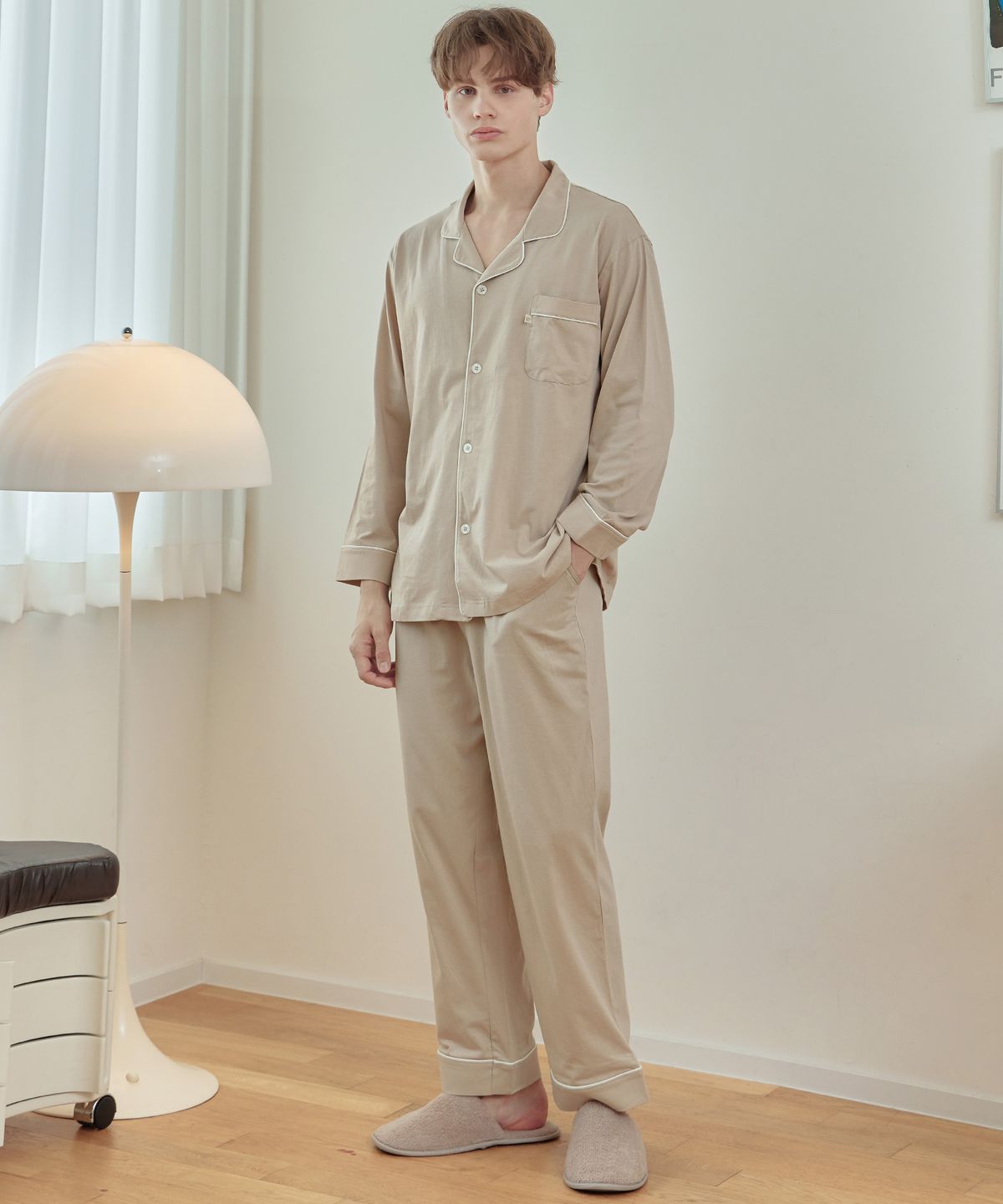 메이플라워(MAY FLOWER) 소프트베이지 긴팔 순면 남성 빅사이즈 잠옷 세트