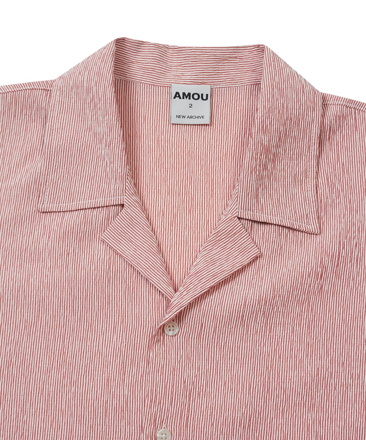 아모우(AMOU) Wrinkle stripe Open Collar half shirts red