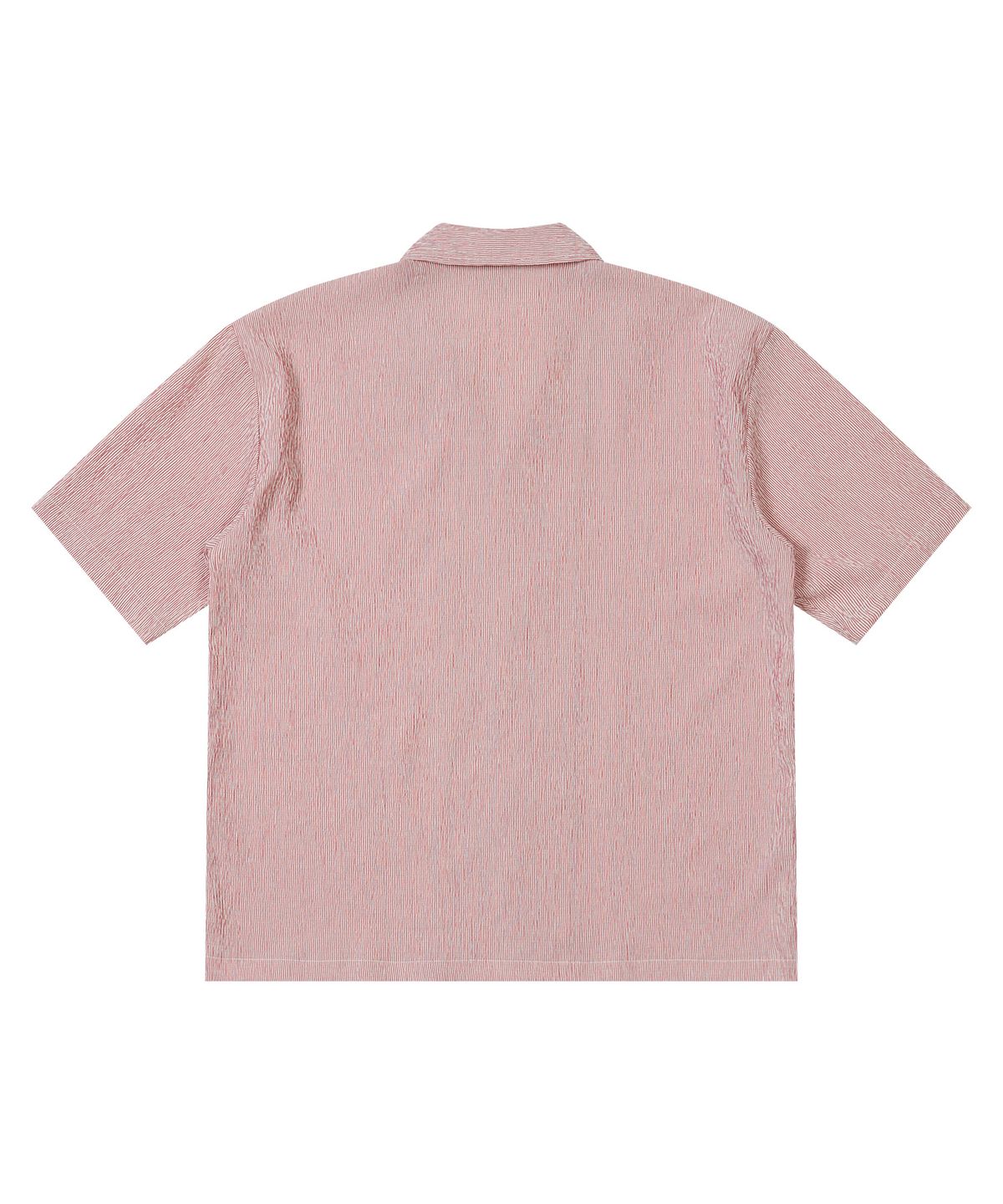 아모우(AMOU) Wrinkle stripe Open Collar half shirts red