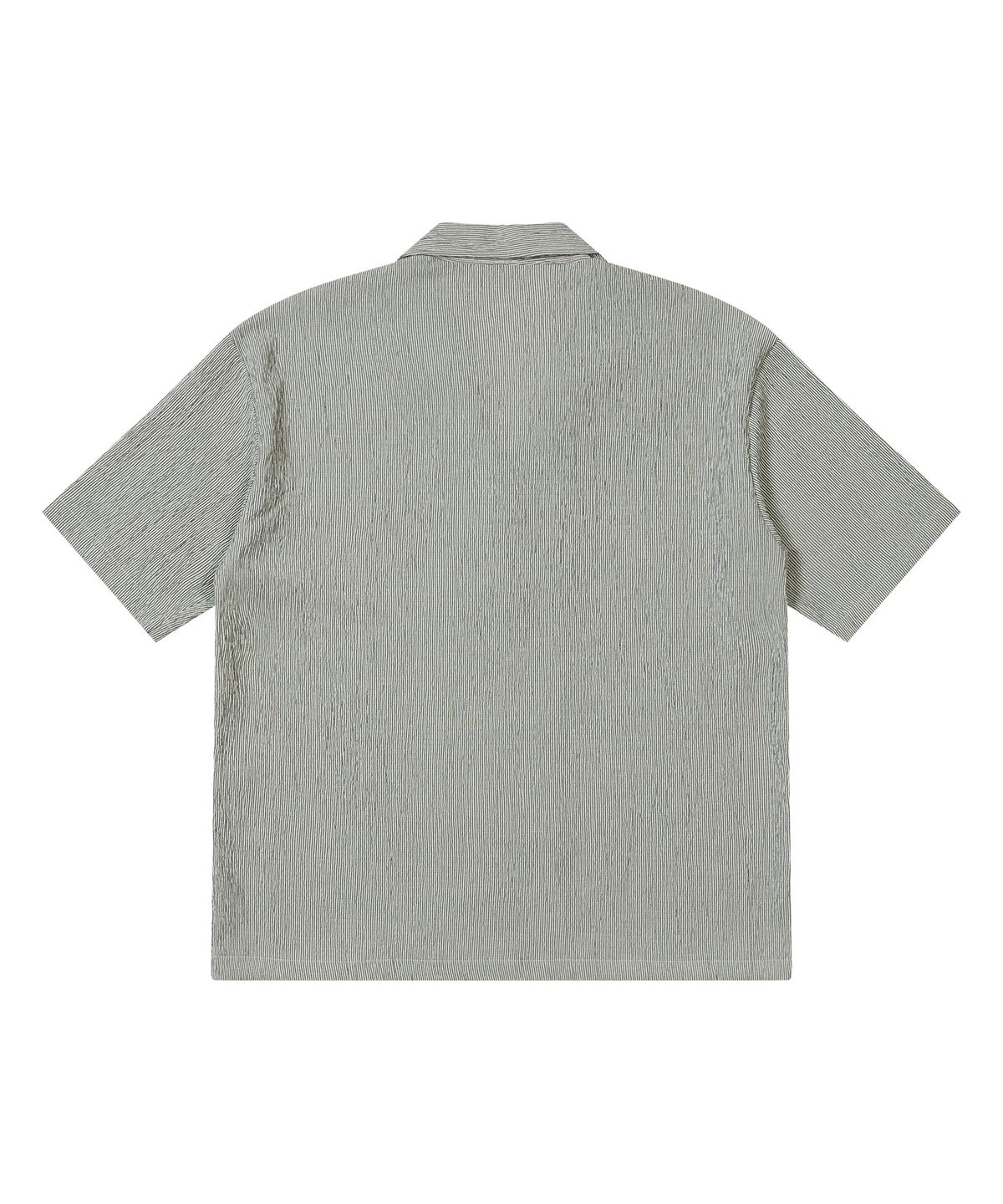 아모우(AMOU) Wrinkle stripe Open Collar half shirts black