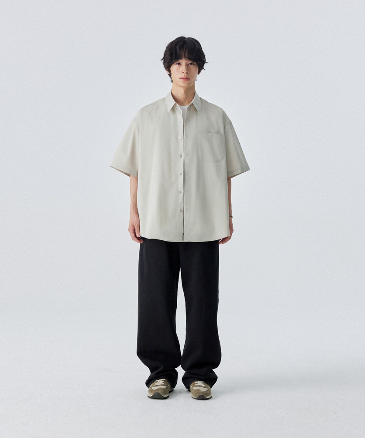 스탠즈(STENDS) [M~4XL] 플로우 코튼 반팔 셔츠 베이지