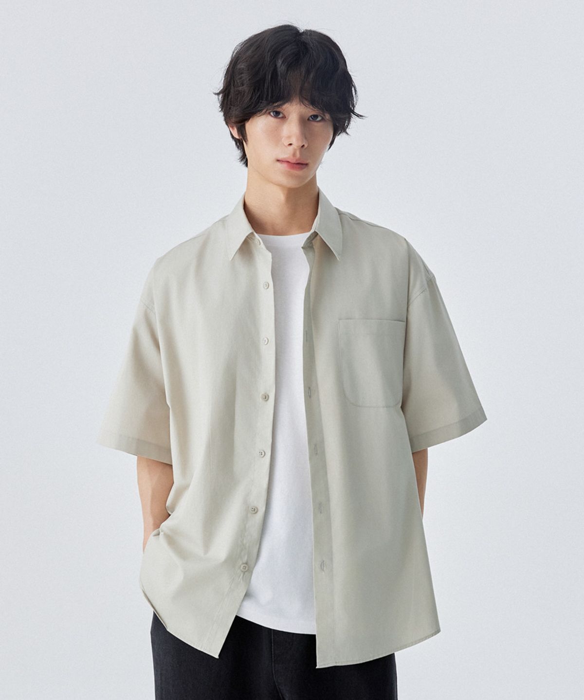 스탠즈(STENDS) [M~4XL] 플로우 코튼 반팔 셔츠 베이지