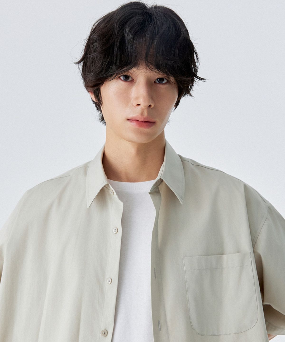 스탠즈(STENDS) [M~4XL] 플로우 코튼 반팔 셔츠 베이지