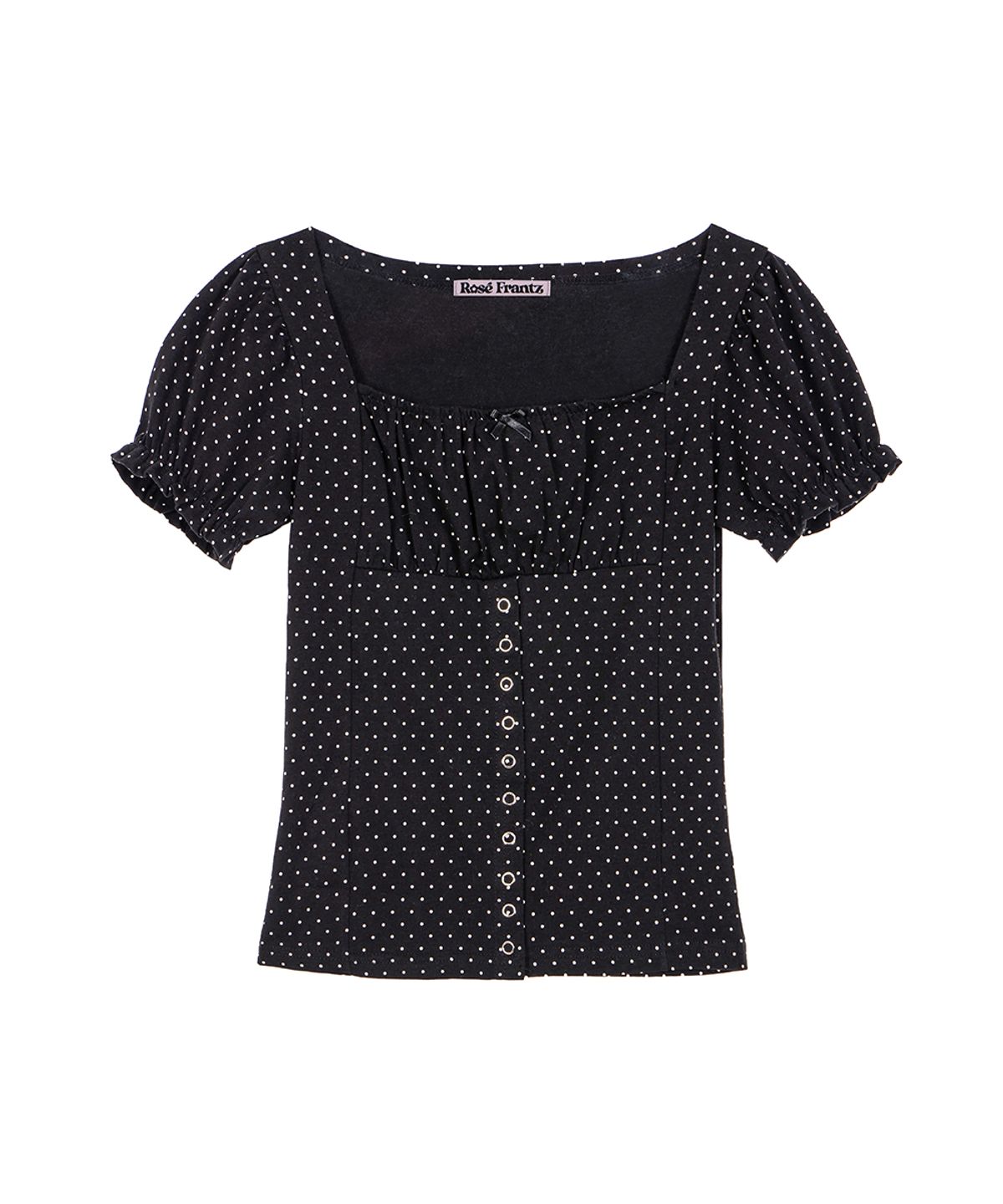 로제프란츠(ROSEFRANTZ) Dot Puff shirring T-shirt [Black]