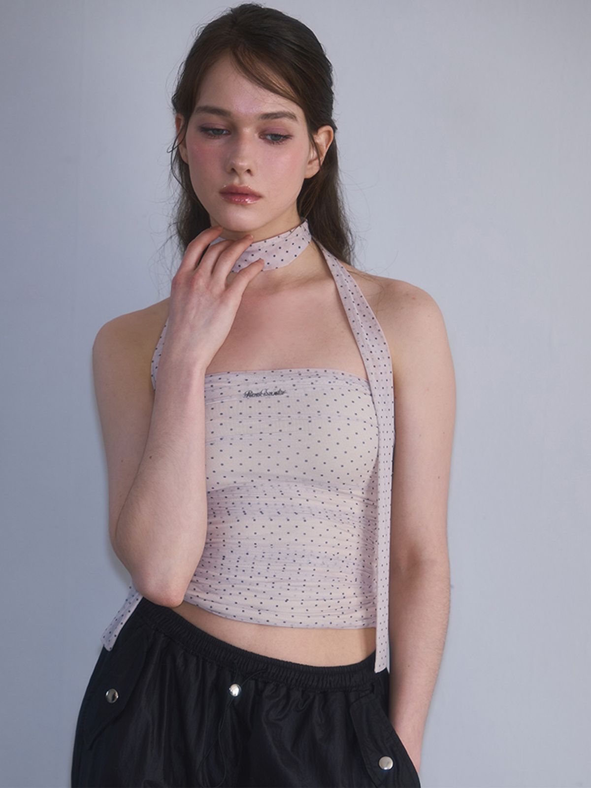 로제프란츠(ROSEFRANTZ) Mesh Dot Tie Top [Beige]
