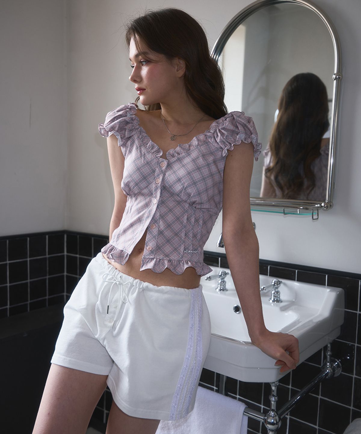 로제프란츠(ROSEFRANTZ) Frill Shirring Sleeveless [Pink]