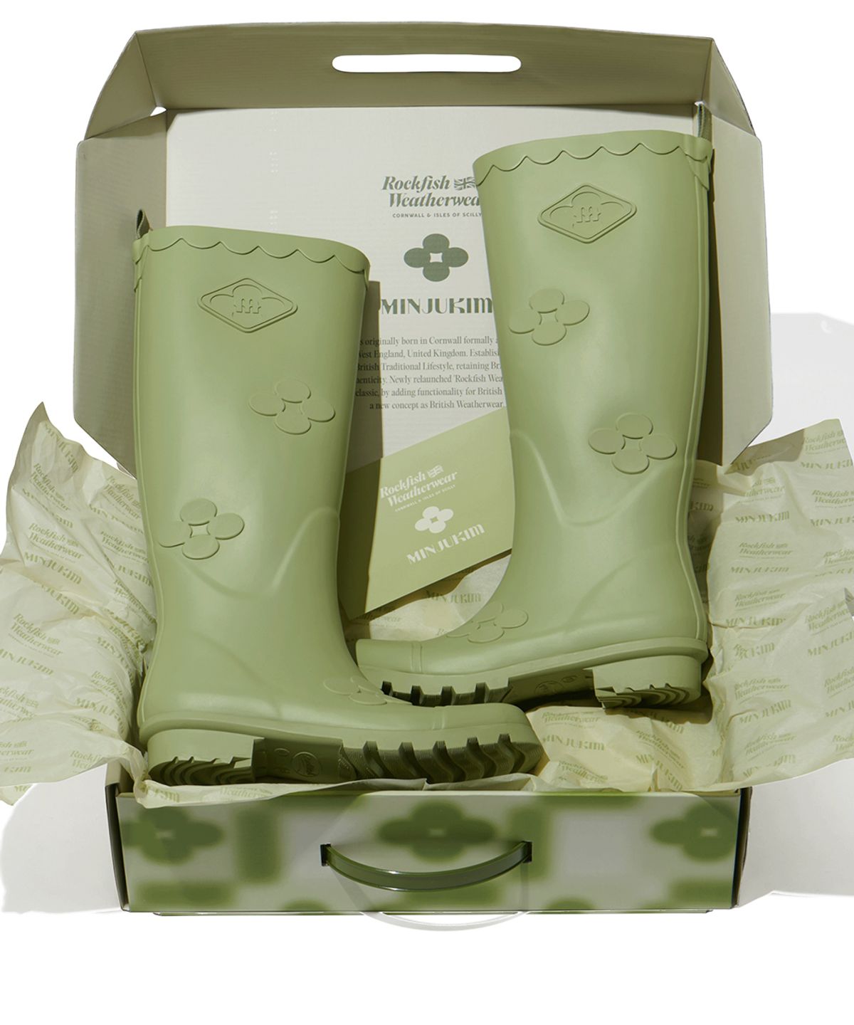 락피쉬웨더웨어(ROCKFISH WEATHERWEAR) [X MINJUKIM] FLORAL PATCH RAIN BOOTS LONG - 4 colors