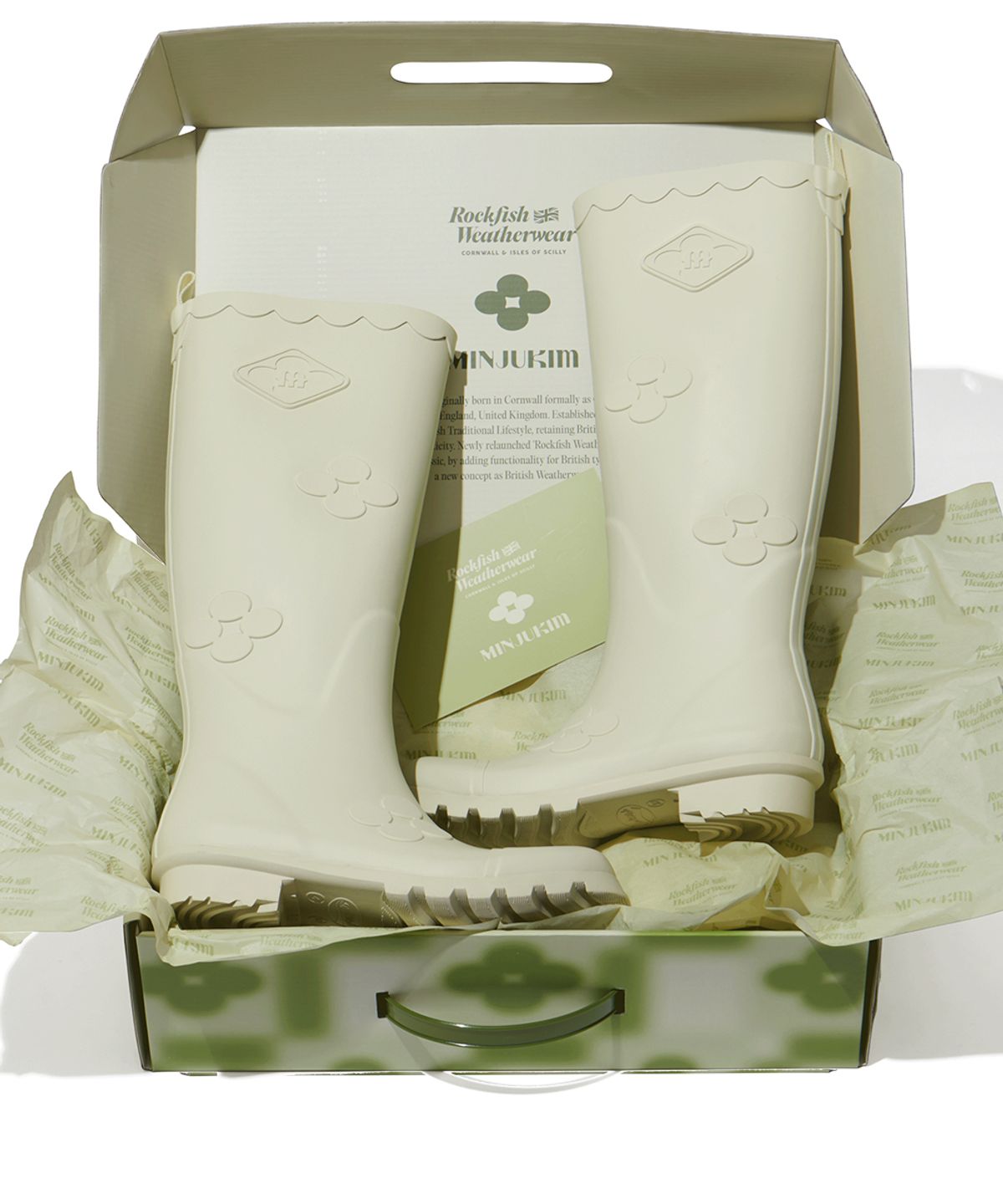 락피쉬웨더웨어(ROCKFISH WEATHERWEAR) [X MINJUKIM] FLORAL PATCH RAIN BOOTS LONG - 4 colors