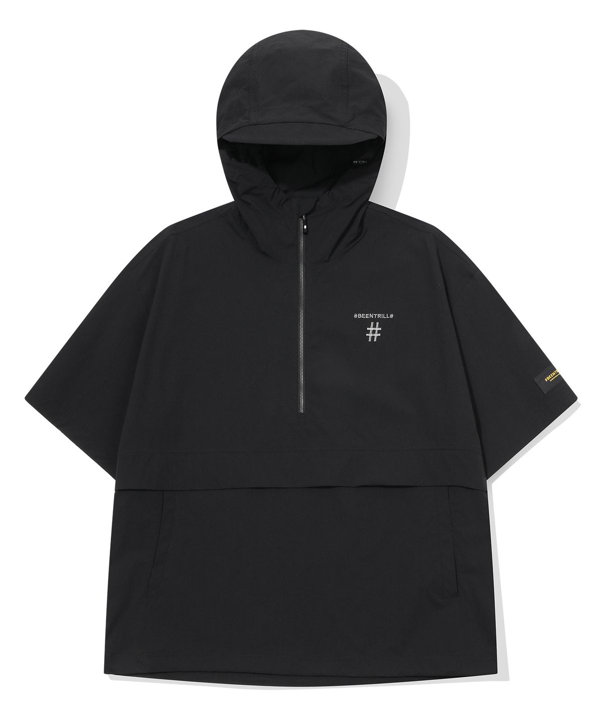 빈트릴(BEENTRILL) 스프레이 로고 우븐 아노락 점퍼(블랙)