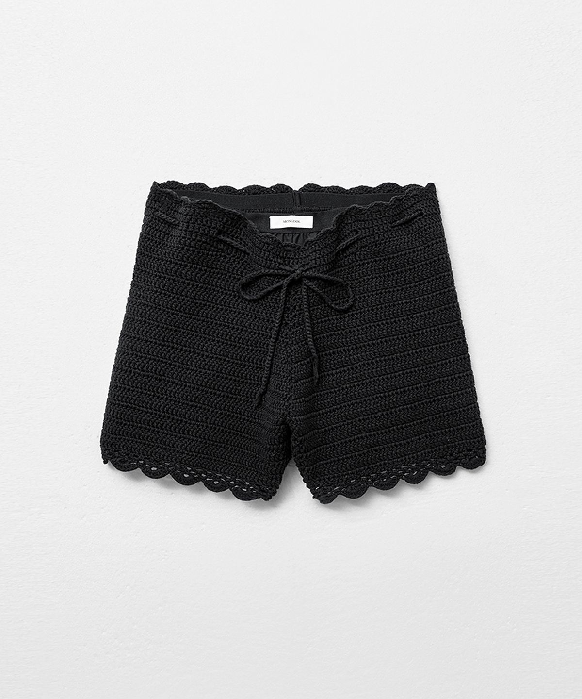 몽돌(MONGDOL) [속바지 SET] 레이스 크로쉐 니트 숏팬츠 블랙 MDPT065BLACK
