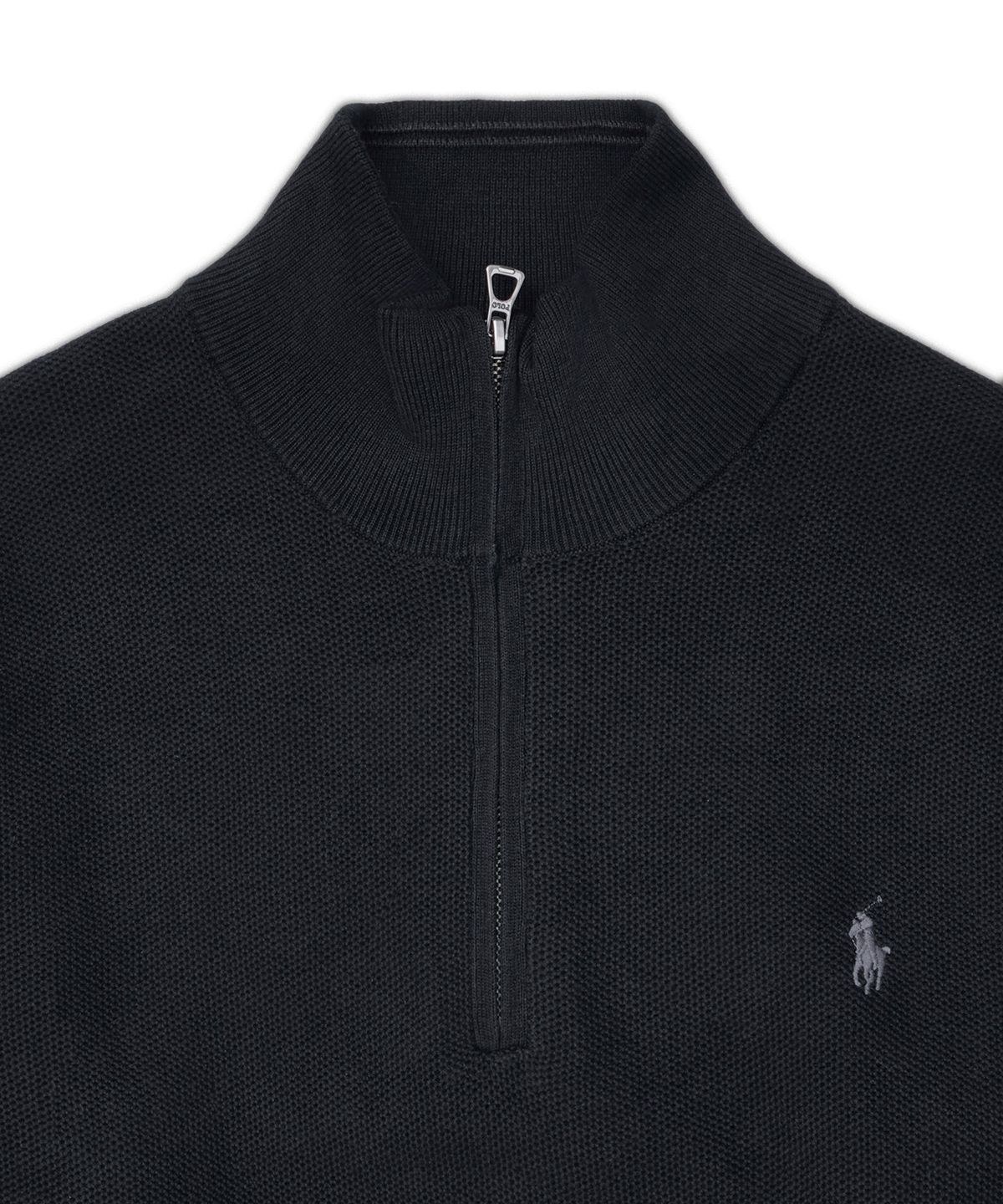 폴로 랄프 로렌(POLO RALPH LAUREN) 메시 니트 코튼 쿼터 지퍼 스웨터-블랙