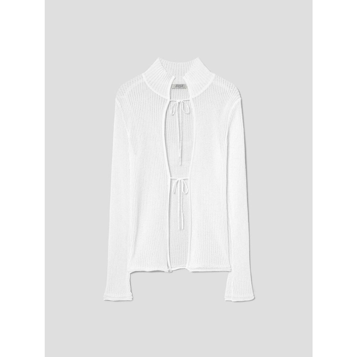 앙개(ANGGAE) Textured Knit Tie Cardigan  White