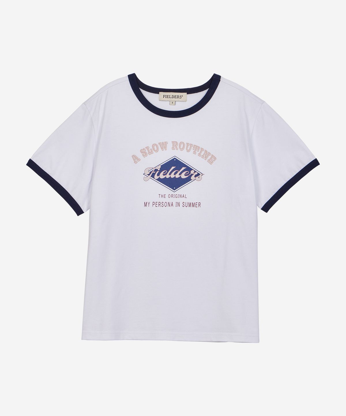 필더스(FIELDERS) GRAPHIC CROPPED RINGER T-SHIRT WHITE/NAVY