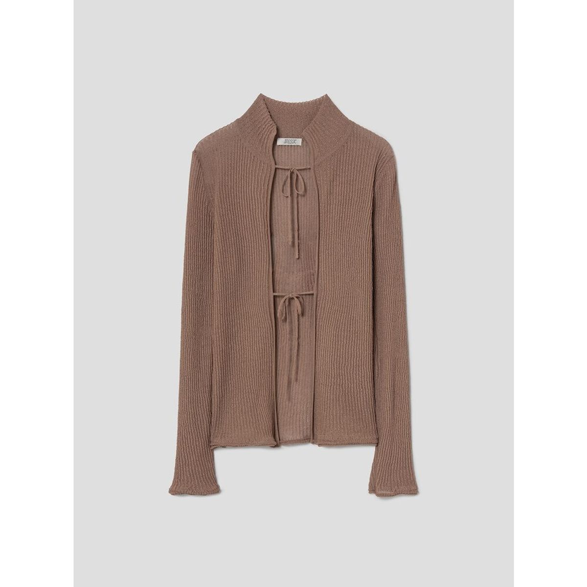 앙개(ANGGAE) Textured Knit Tie Cardigan  Brown