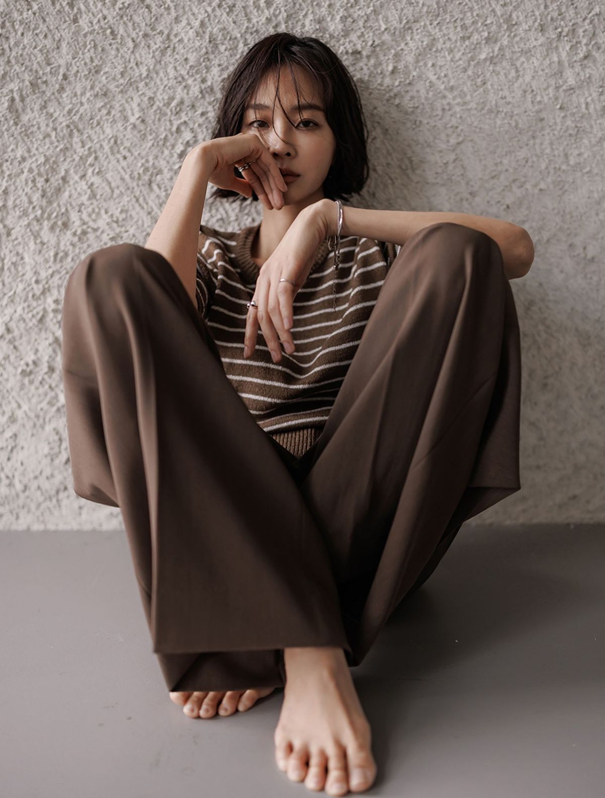 메무아(MEMUA) 써머 맥시 와이드 슬랙스(브라운)