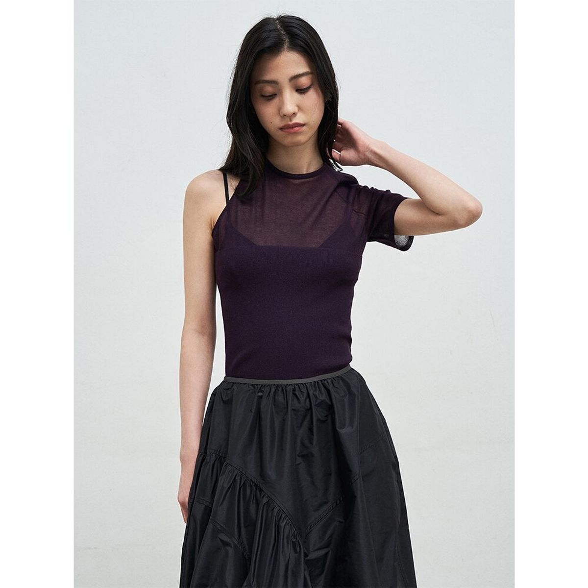 앙개(ANGGAE) Asymmetrical Tube Top  Violet