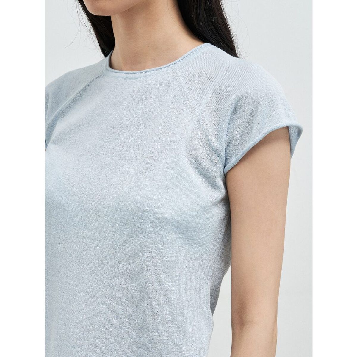 앙개(ANGGAE) Basic Fine Knit TShirt  Blue