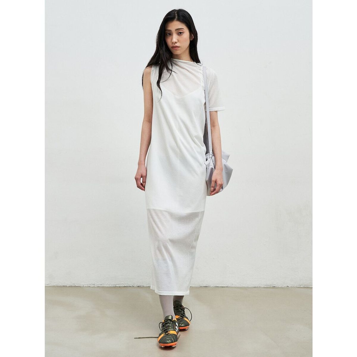 앙개(ANGGAE) Draped Asymmetrical Knit Dress  Ivory