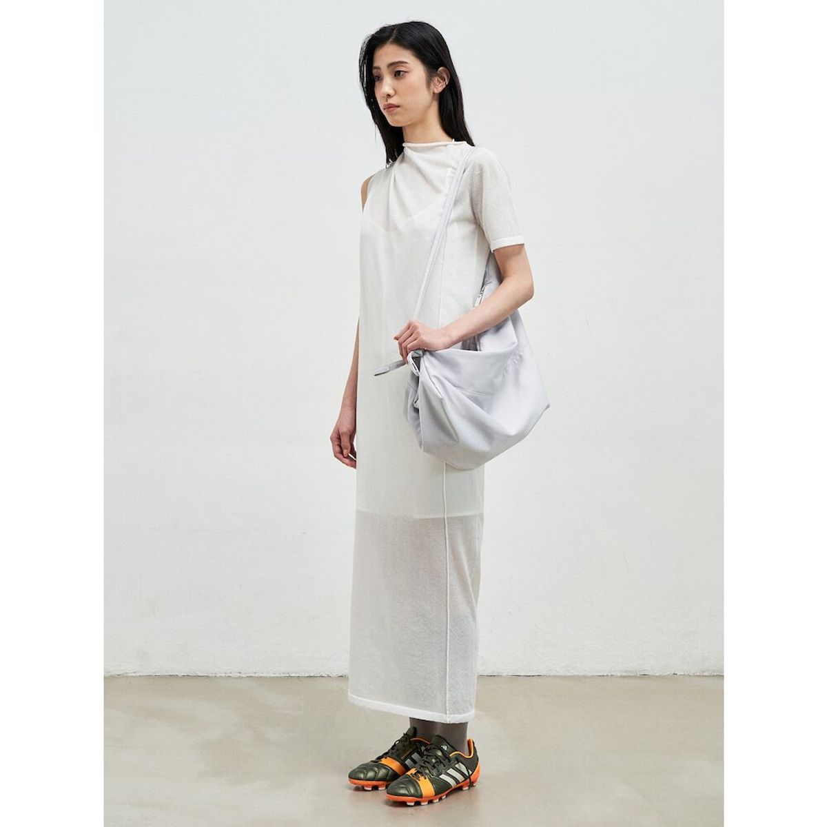앙개(ANGGAE) Draped Asymmetrical Knit Dress  Ivory