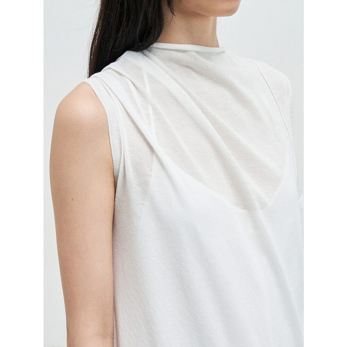 앙개(ANGGAE) Draped Asymmetrical Knit Dress  Ivory