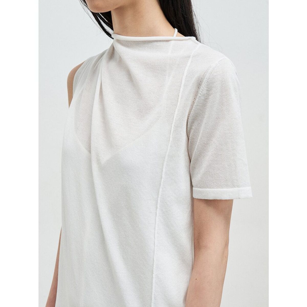 앙개(ANGGAE) Draped Asymmetrical Knit Dress  Ivory